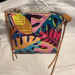 Consuela Multicolor Tropical Leaf Crossbody - Pink, Yellow, Blue, Teal